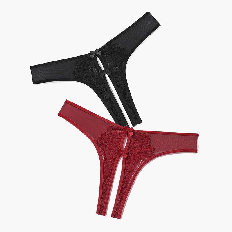 Black and Red Mesh Panties Briefs with Cute Bow - Sexy Lingerie