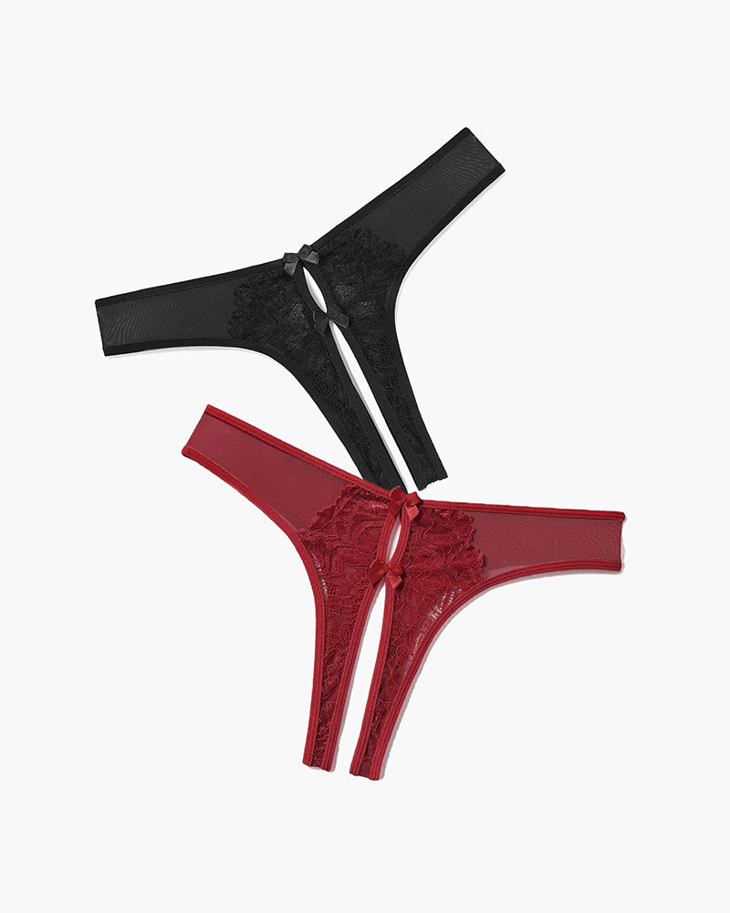 Black and Red Mesh Panties Briefs with Cute Bow - Sexy Lingerie