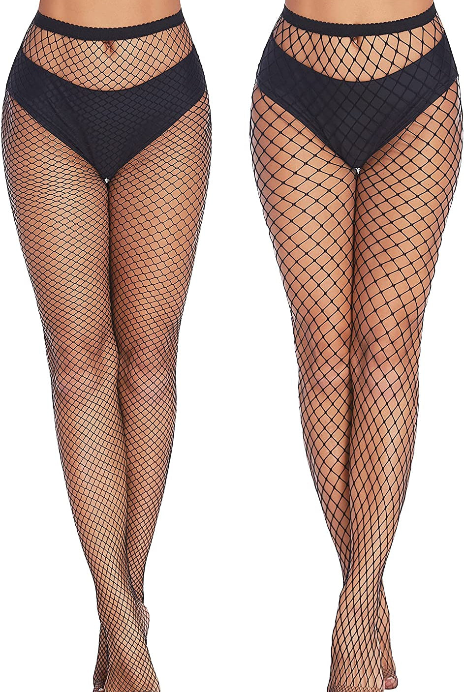 Black plus size fishnet stockings, showing the legs and fishnet pattern, perfect for a sexy look.