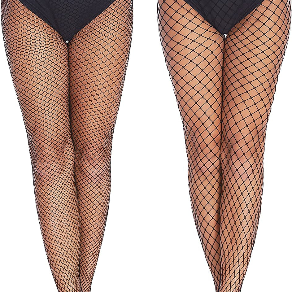 Black plus size fishnet stockings, showing the legs and fishnet pattern, perfect for a sexy look.