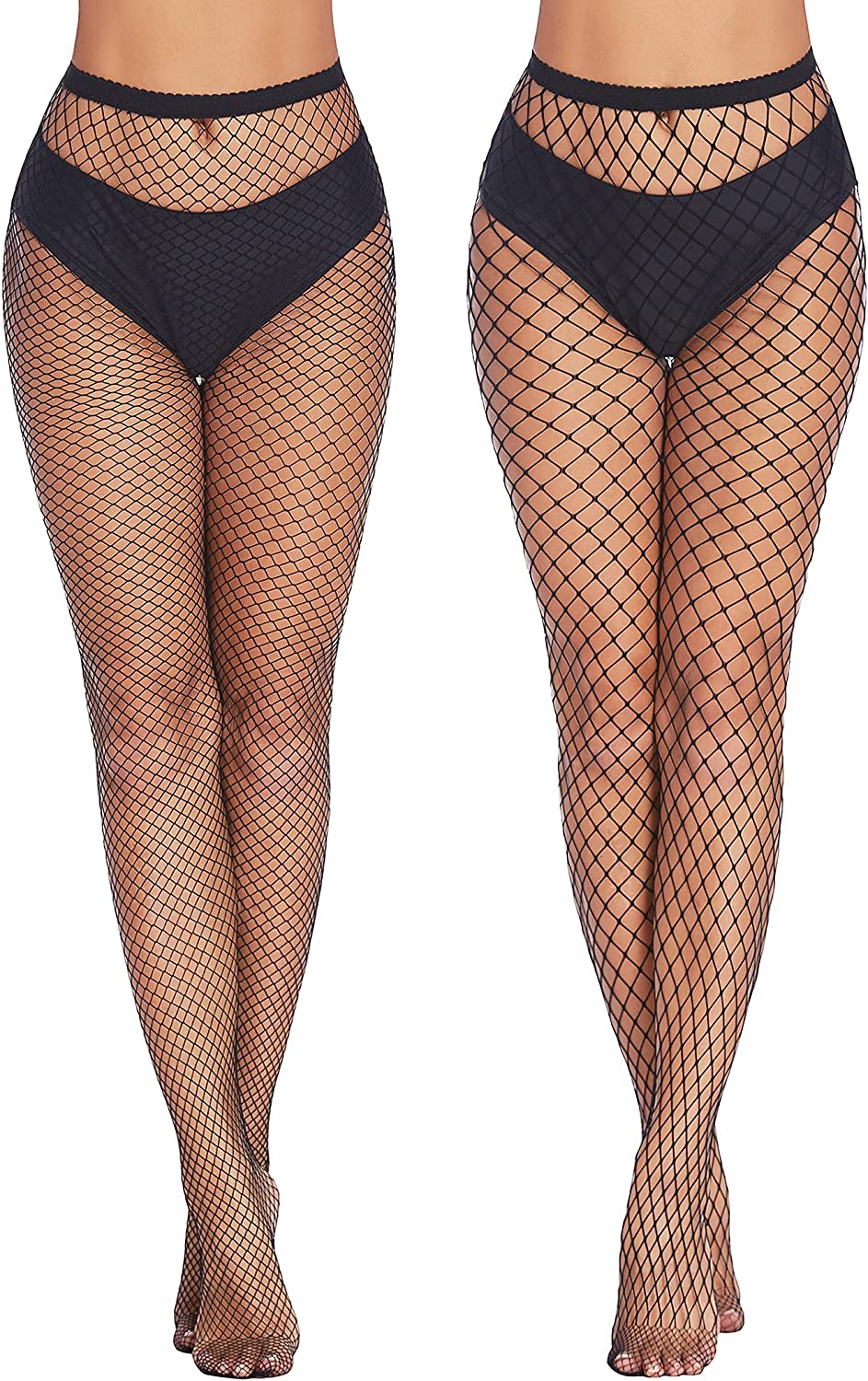 Black plus size fishnet stockings, showing the legs and fishnet pattern, perfect for a sexy look.