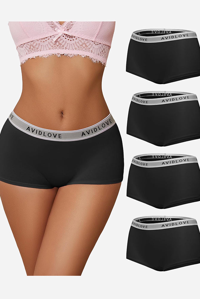 Avidlove black cotton full coverage shorts, low-rise, comfortable, Avidlove brand.