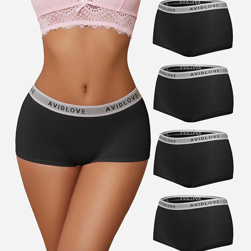Avidlove black cotton full coverage shorts, low-rise, comfortable, Avidlove brand.