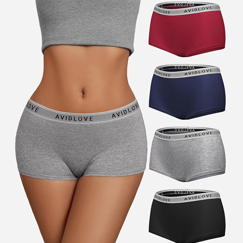 Avidlove cotton panties, full coverage shorts in multiple colors: grey, red, navy, black, low-rise.