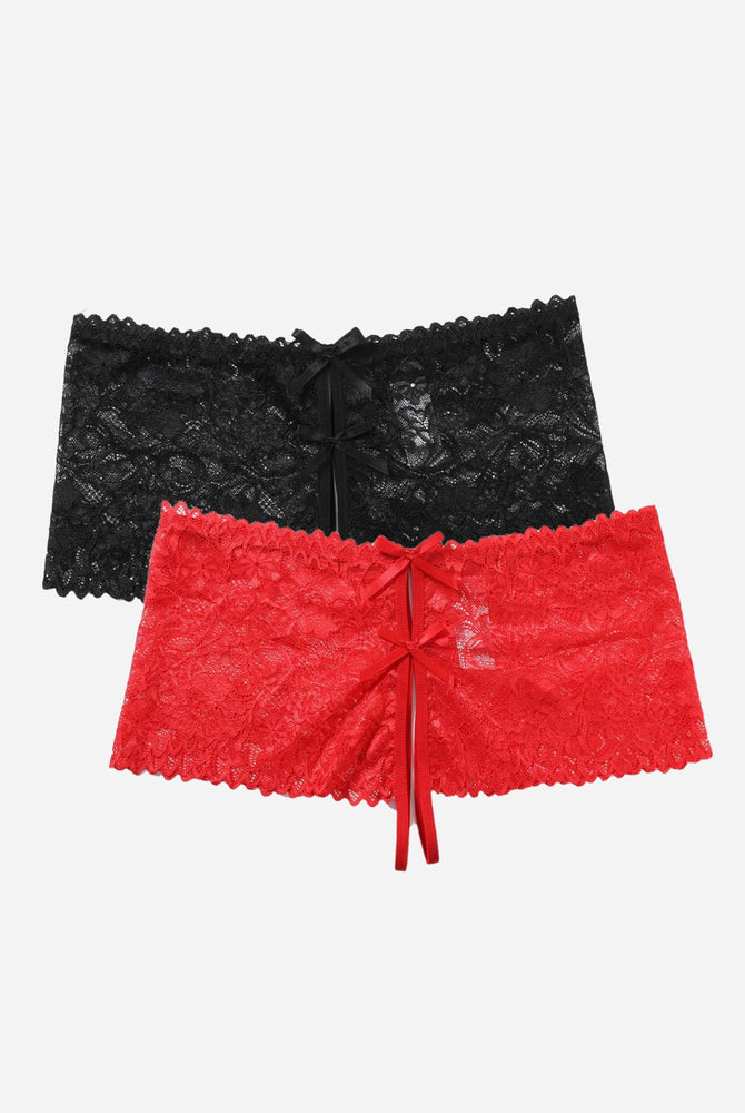 Black and red floral lace high waist panty with bow details