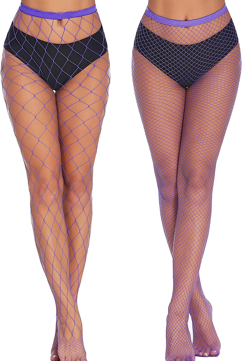 Plus size purple diamond net fishnet stockings. Confident, sexy look for various outfits.