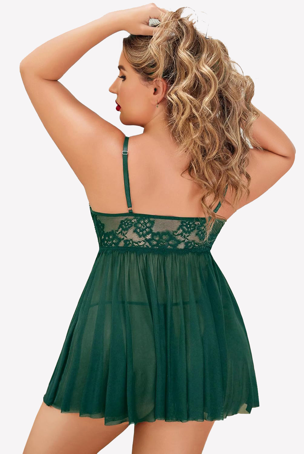 Plus Size Green Lace Babydoll Nighty with Adjustable Straps