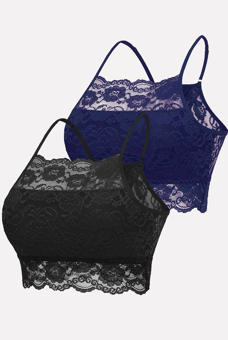 2-Pack Avidlove lace crop tops: black & navy blue, wireless, adjustable straps