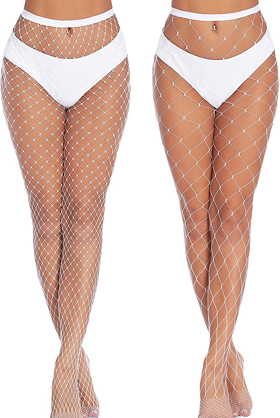 White Fishnet Stockings - Diamond net pattern, high-waisted, perfect for a confident and sexy look.