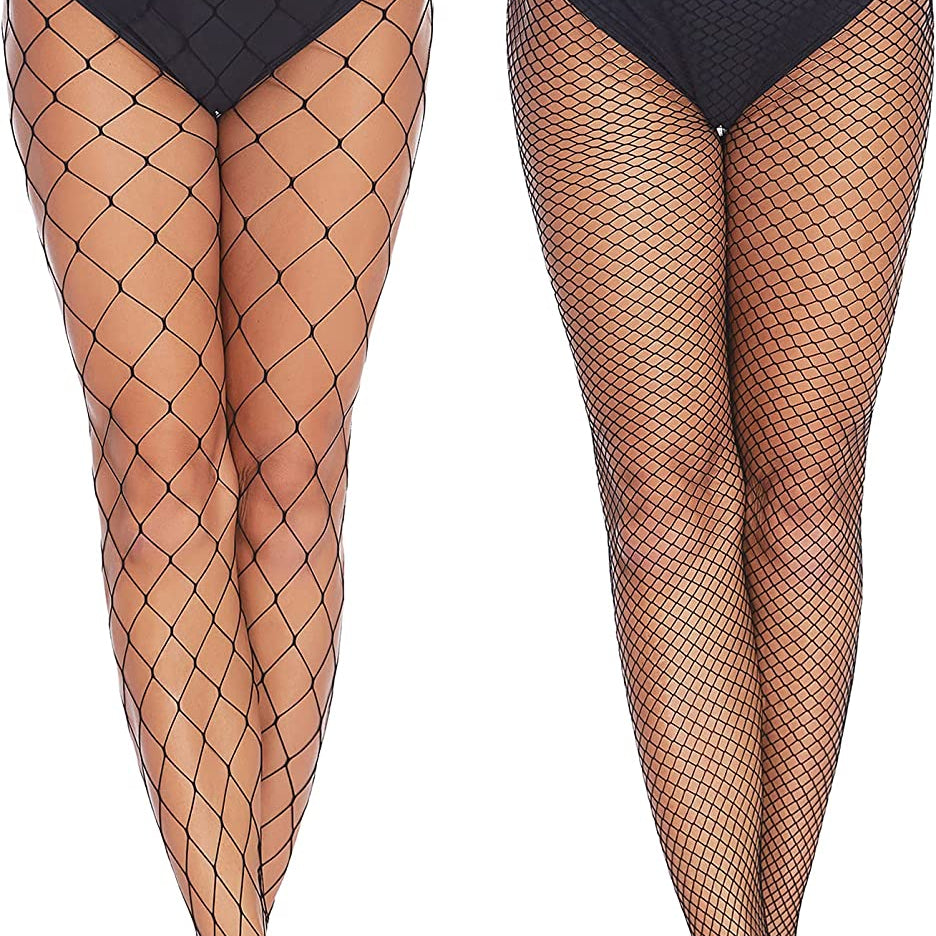 Black fishnet stockings, diamond net, for confident plus size appearance. Perfect for outfits.