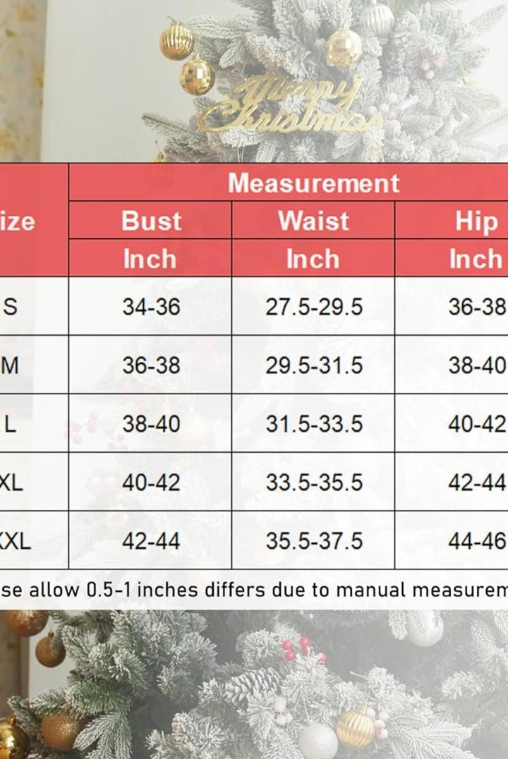 Christmas Lace Babydoll Santa Dress size chart, including bust, waist, and hip measurements