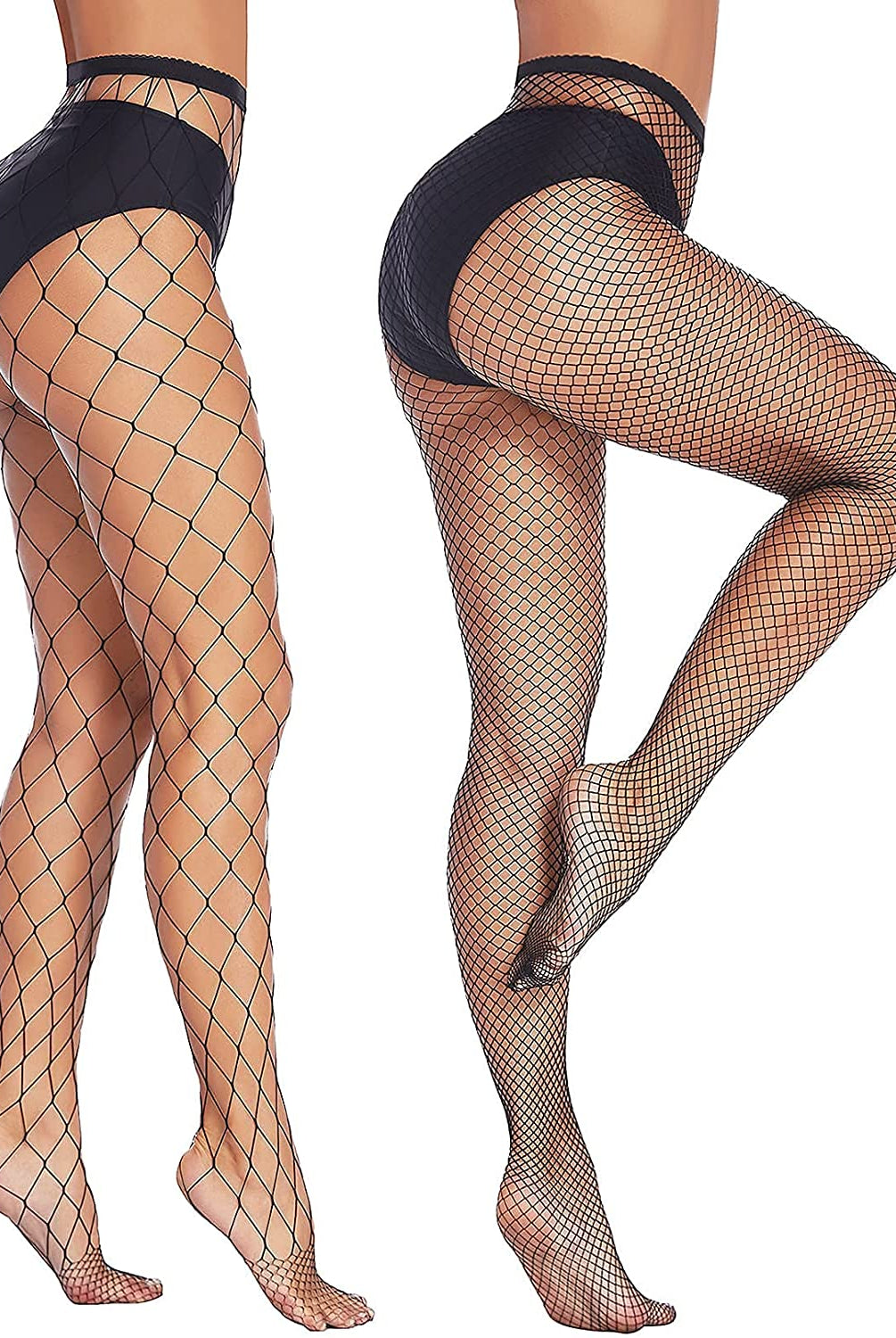 Black diamond net fishnet stockings, showcasing a confident and sexy style for various outfits