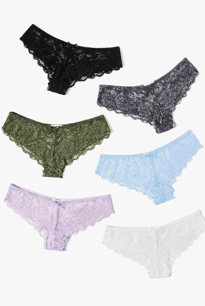 Floral Lace Panties Hipster in Various Colors - Black, Gray, Green, Blue, Purple, and White
