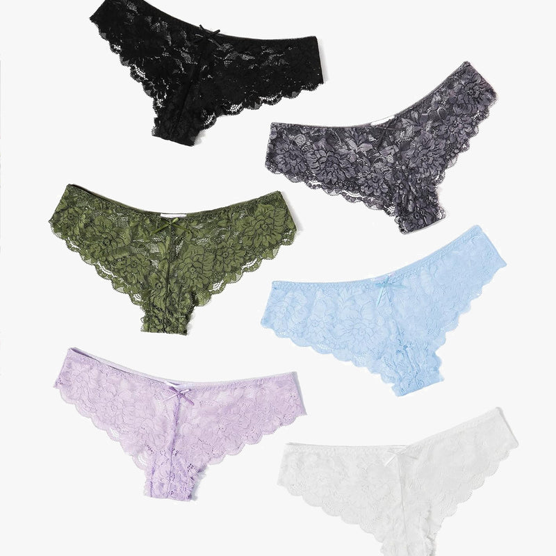 Floral Lace Panties Hipster in Various Colors - Black, Gray, Green, Blue, Purple, and White