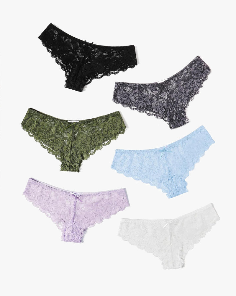 Floral Lace Panties Hipster in Various Colors - Black, Gray, Green, Blue, Purple, and White