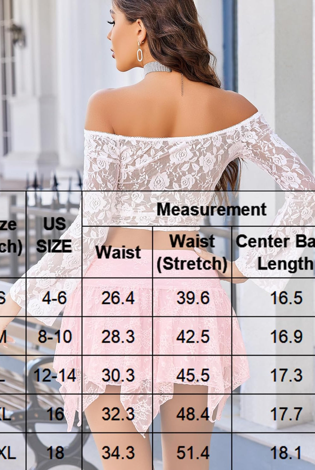 Pink Y2k Layered Asymmetrical Skirt with Size Chart, Lace Detailing, A-line silhouette, Y2k fashion