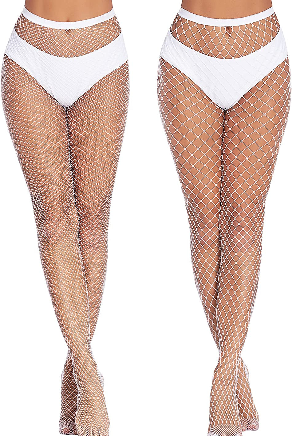 White diamond net fishnet stockings on models. Confident and sexy, perfect plus size lingerie