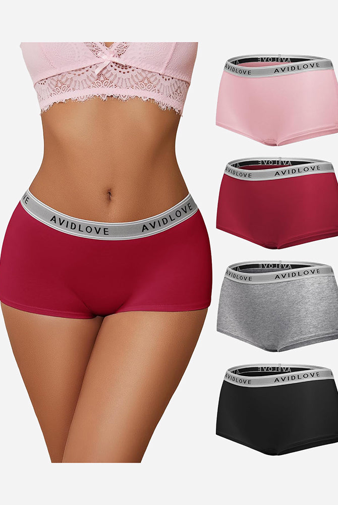 Avidlove cotton full coverage shorts, low-rise design, multiple colors, Avidlove brand.