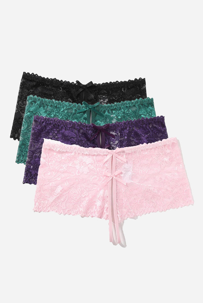 Lace high waist panties in black, green, purple, pink. Bow details, sexy lingerie.