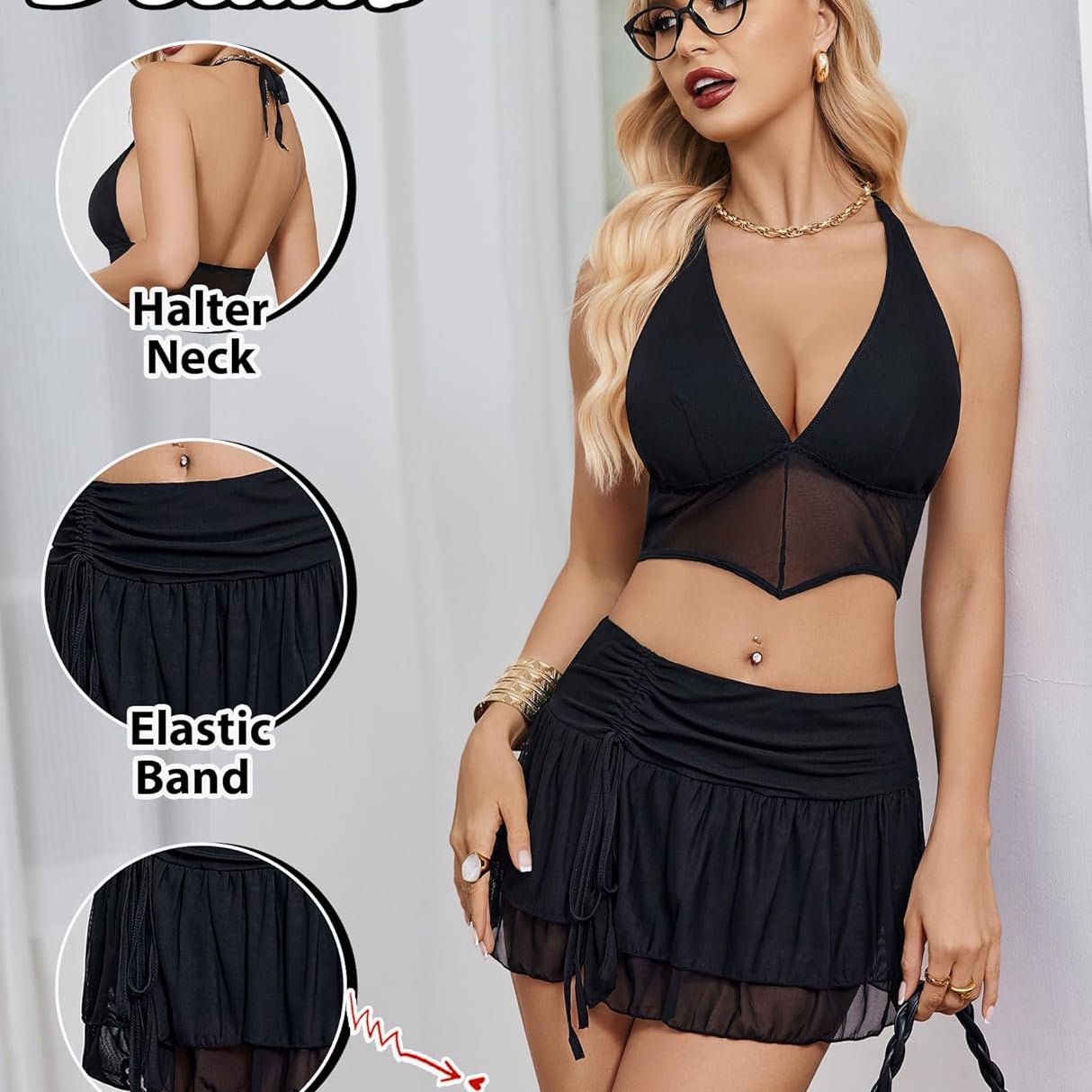 Halter Backless Tank Top Mini Skirt Set