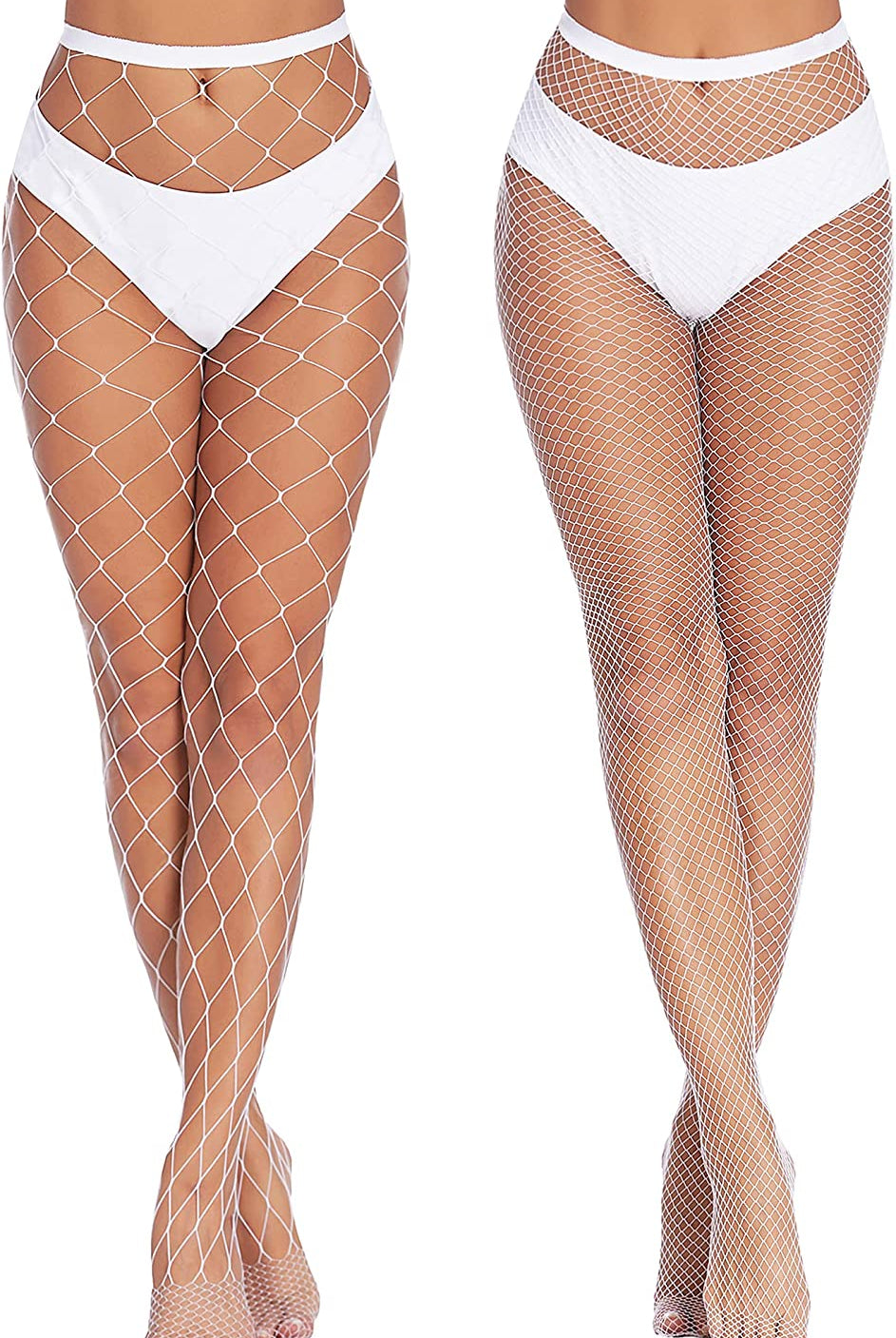 White diamond net fishnet stockings on models. Sexy and confident look for outfits.