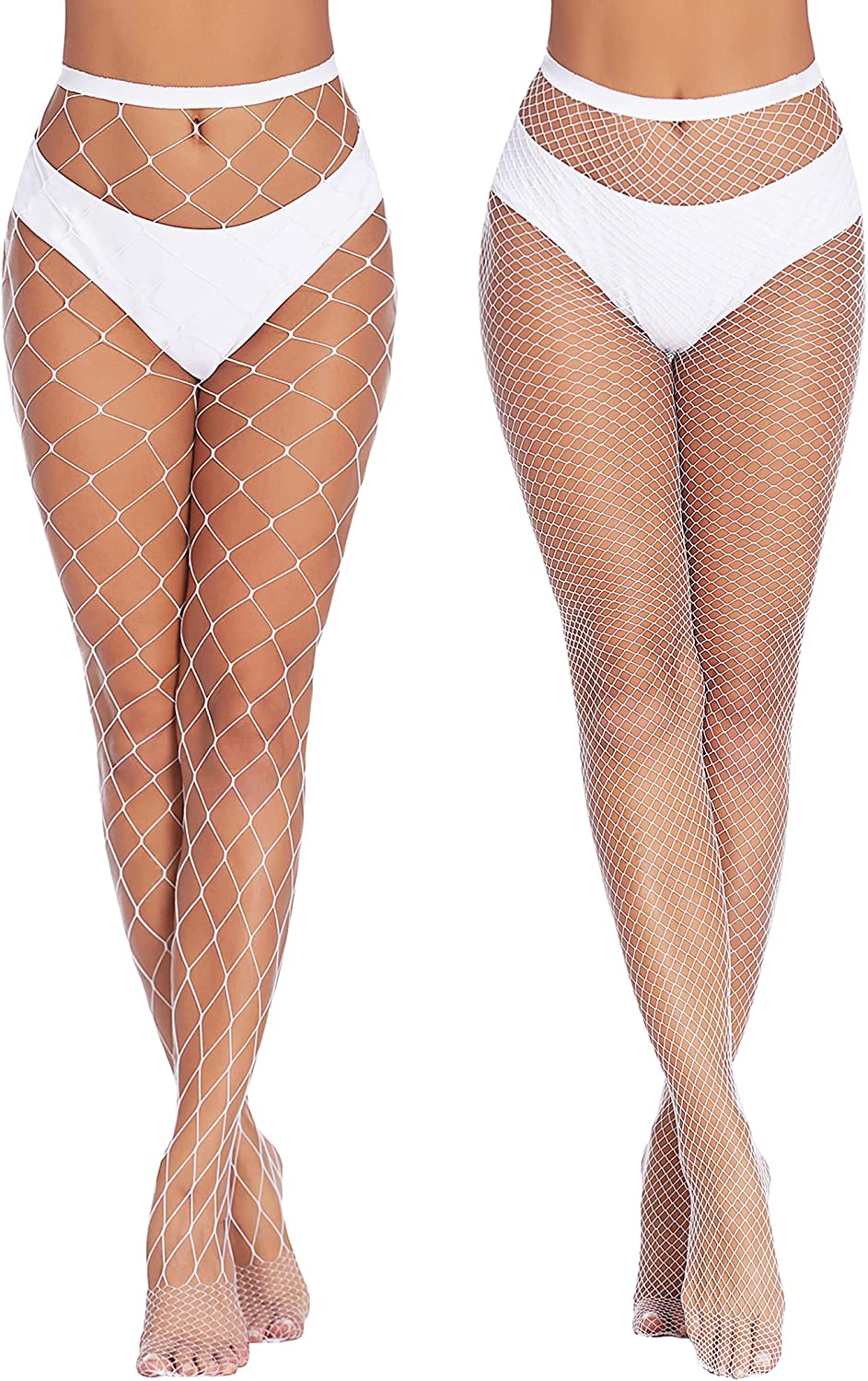 White diamond net fishnet stockings on models. Sexy and confident look for outfits.