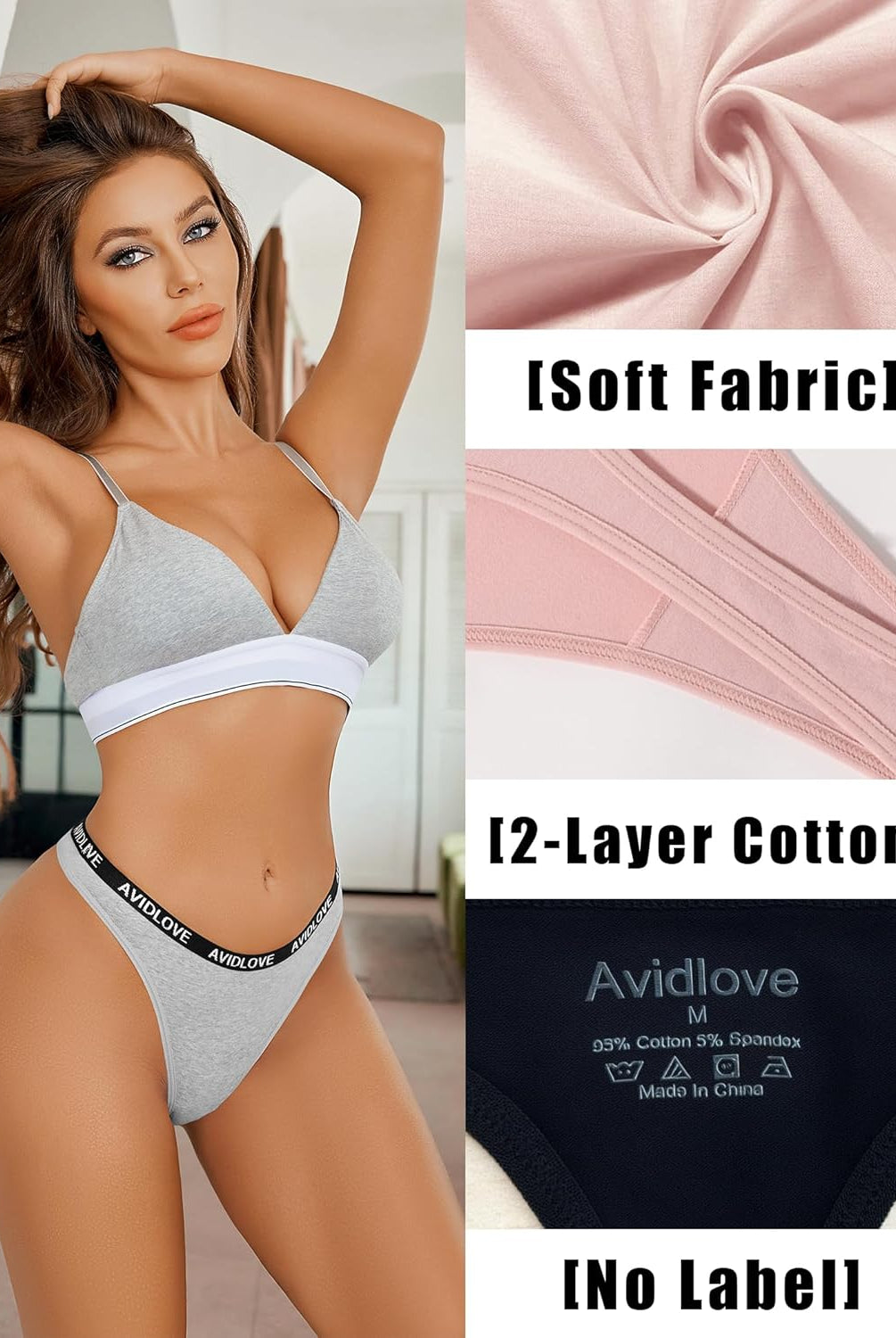 Avidlove cotton thong, featuring soft fabric, 2-layer design, comfortable and breathable lingerie.