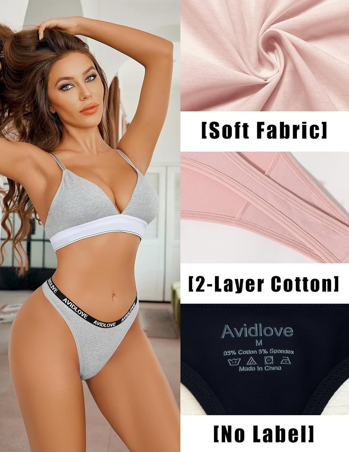 Avidlove cotton thong, featuring soft fabric, 2-layer design, comfortable and breathable lingerie.