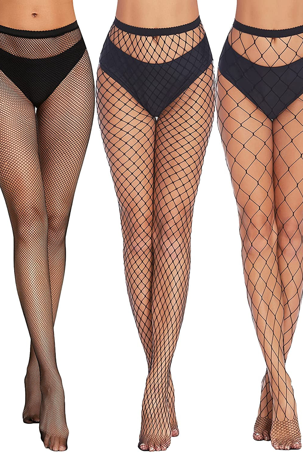 Plus Size Black Fishnet Stockings - Diamond net pattern, high-waisted, for confident and sexy look.