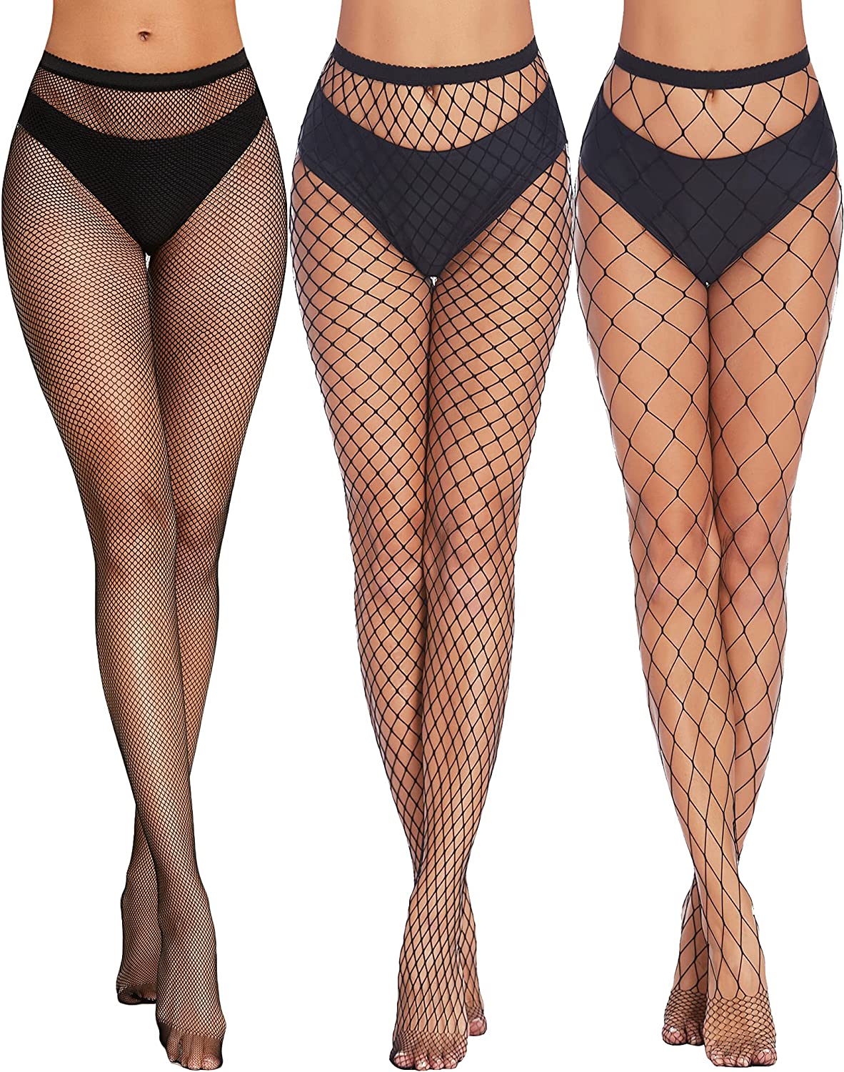 Plus Size Black Fishnet Stockings - Diamond net pattern, high-waisted, for confident and sexy look.