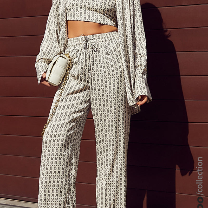 Elastic Waist Loose Pants set, casual style, 100% polyester, with a white bag, zeagoo collection