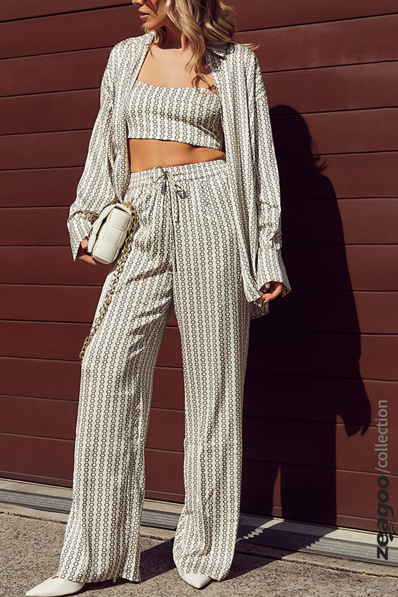 Elastic Waist Loose Pants set, casual style, 100% polyester, with a white bag, zeagoo collection