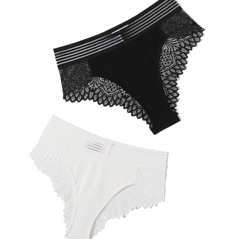 Black and white lace cheeky hipster panties, comfortable cotton blend with lace back design.