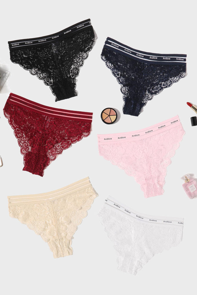 Avidlove floral lace hipster panty set in multiple colors, featuring soft lace and comfortable fit