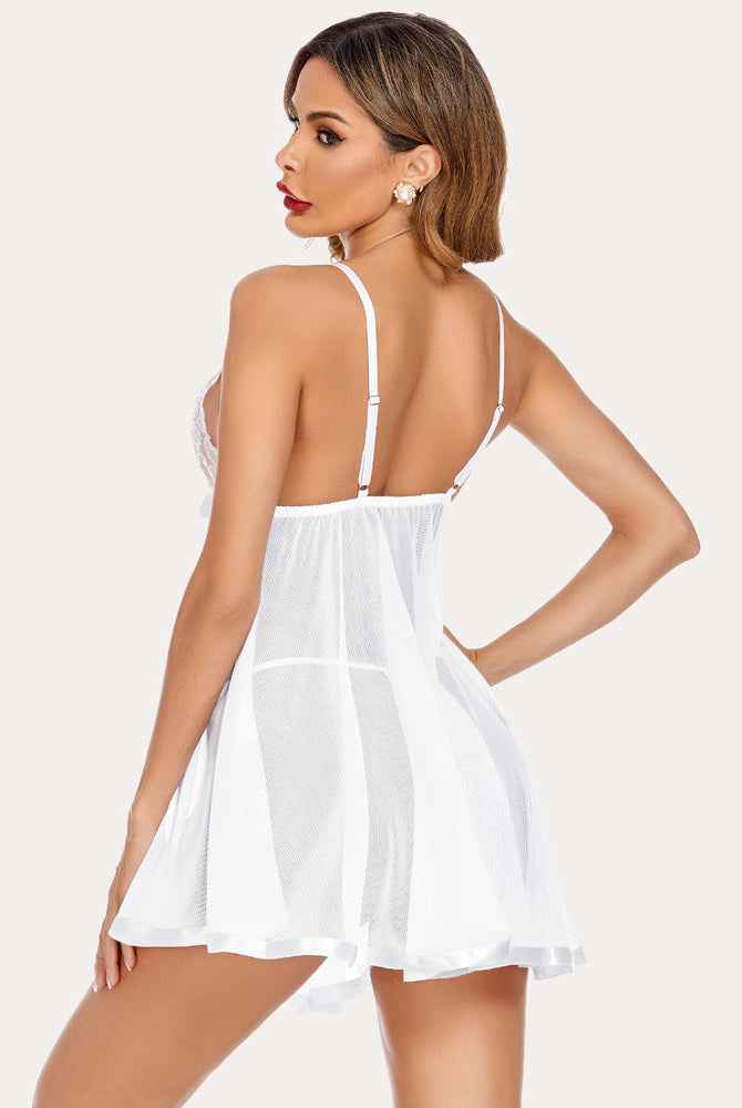 White floral lace babydoll with mesh skirt, romantic gift by Avidlove