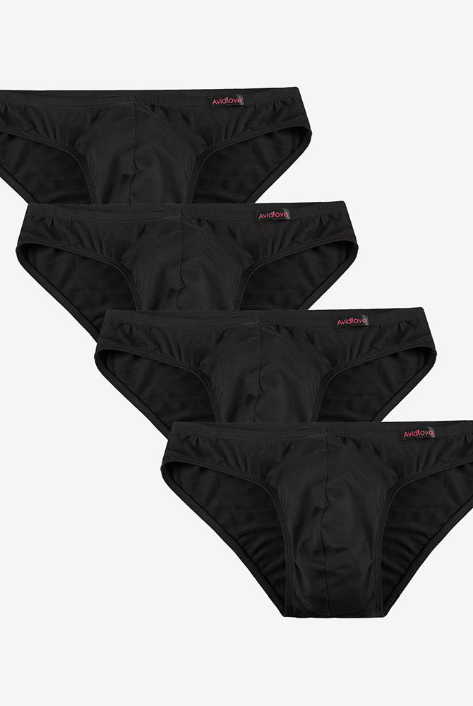 Men's low-rise hip briefs multipack, black microfiber underwear set of four