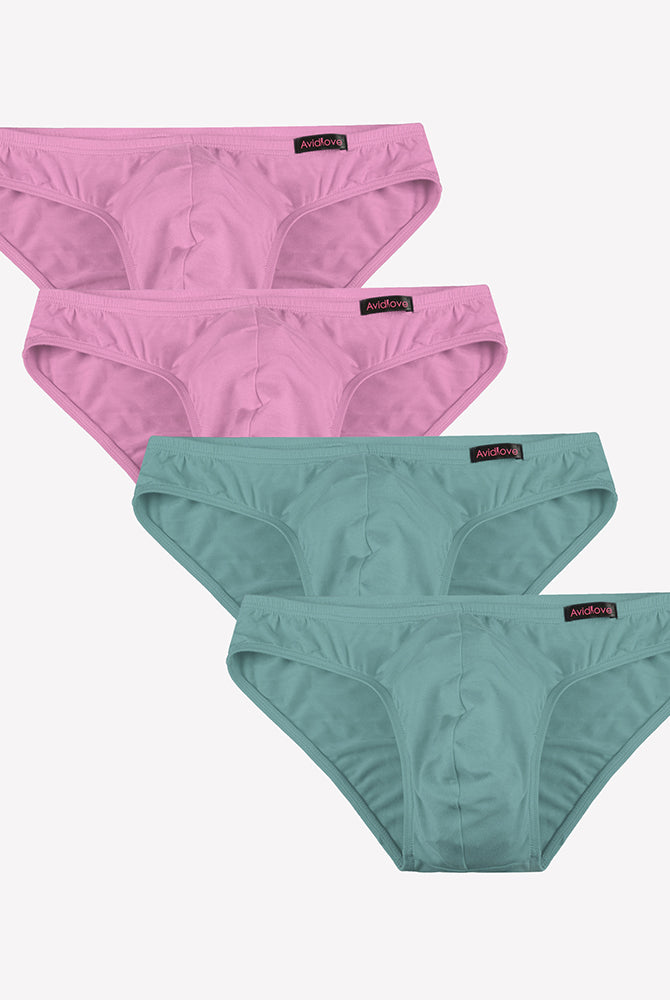 Men's low-rise hip briefs set with lavender and teal briefs