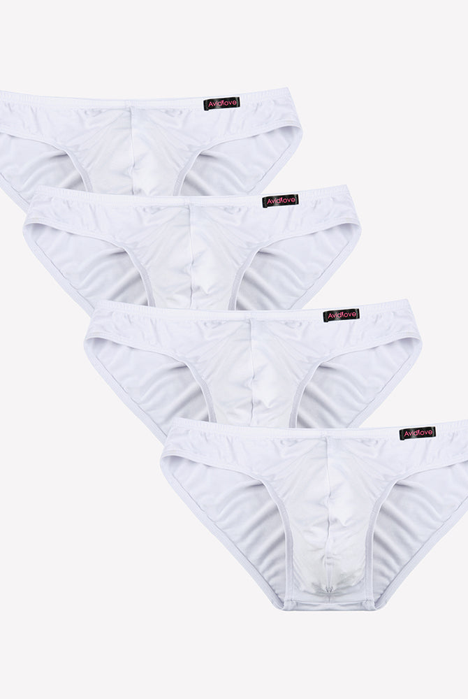Men's low-rise hip briefs multipack, white microfiber underwear set of four