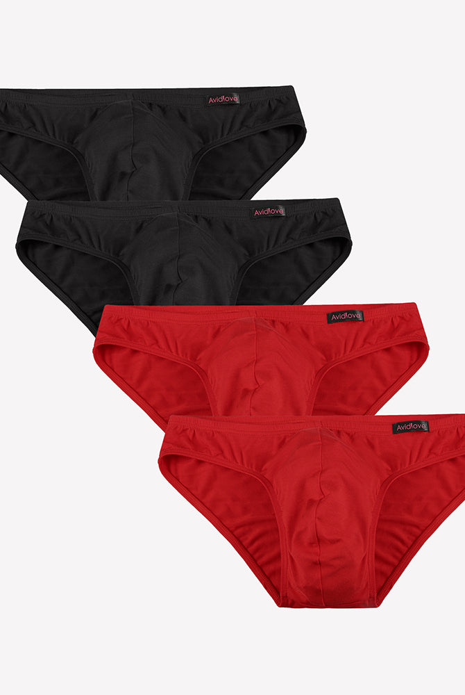 Men's low-rise hip briefs multipack: black and red microfiber briefs (4-pack)