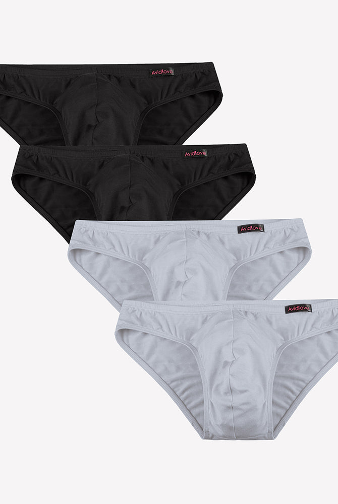 Men's low-rise hip briefs multipack: black and light gray microfiber (4-pack)
