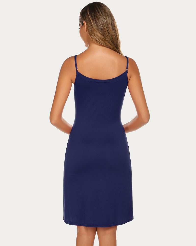Plus Size Navy Blue Chemise Nightgown with Adjustable Straps, Above Knee Length