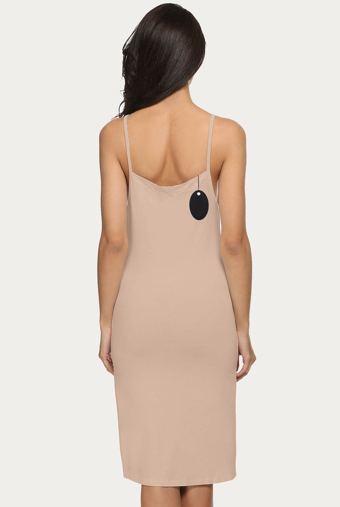 Beige chemise nightgown with adjustable straps and above knee length, flattering fit, Avidlove