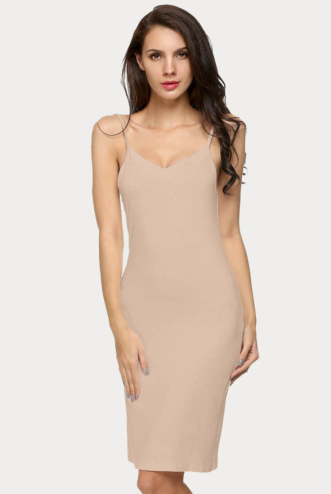 Beige chemise nightgown, adjustable straps, knee-length, Avidlove, flattering fit