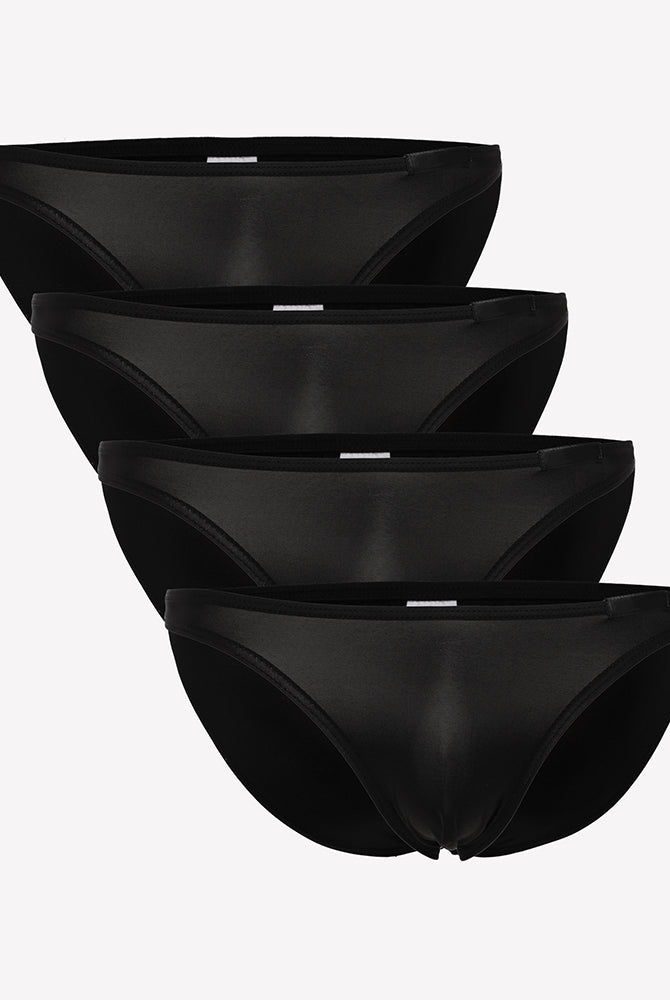 Four-pack men's low-rise stretch briefs, black, folded stack