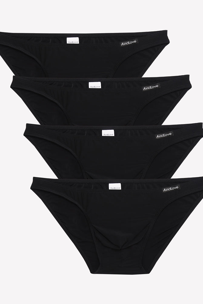 Men's low-rise briefs 4-pack in black with sewn waistband label