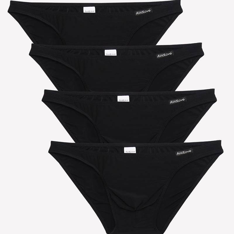 Men's low-rise briefs 4-pack in black with sewn waistband label