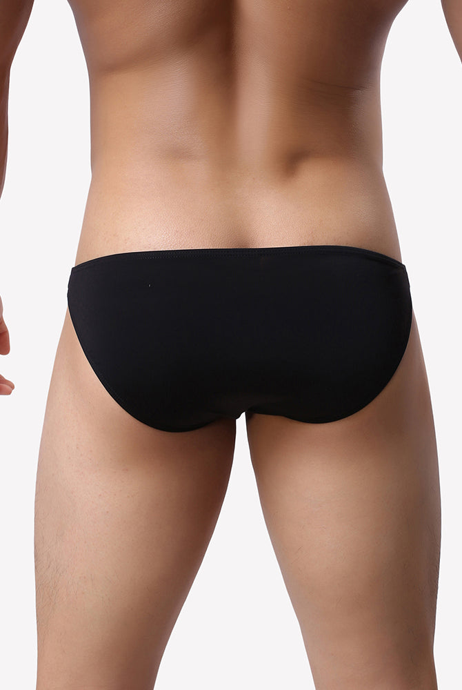 Men's low-rise stretch nylon briefs, black, front view