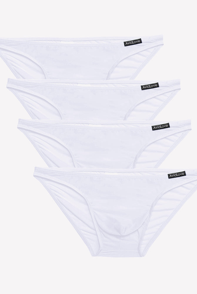 Men's low-rise briefs 4-pack in white with flat front seams