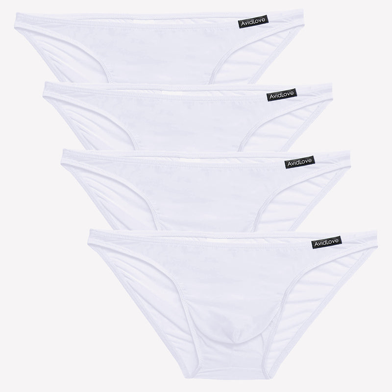 Men's low-rise briefs 4-pack in white with flat front seams