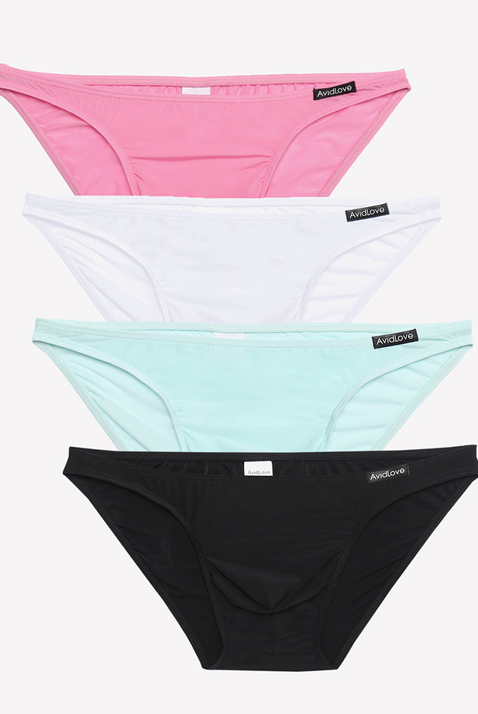 Men's low-rise briefs 4-pack in pink, white, mint, and black